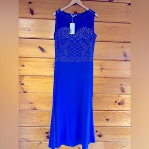 Meaneor Beaded Silver & Blue Sleeveless Lace sweetheart Maxi Women Dress XL